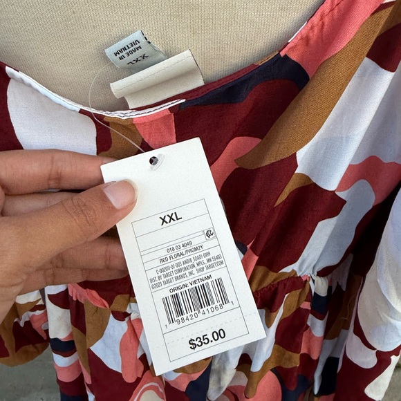 NWT Women's Long Sleeve Crepe Maxi A-Line Dress - A New Day™ Red Floral XXL - Picture 7 of 12